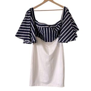 VENUS Striped off shoulder bodycon dress blue white size 10